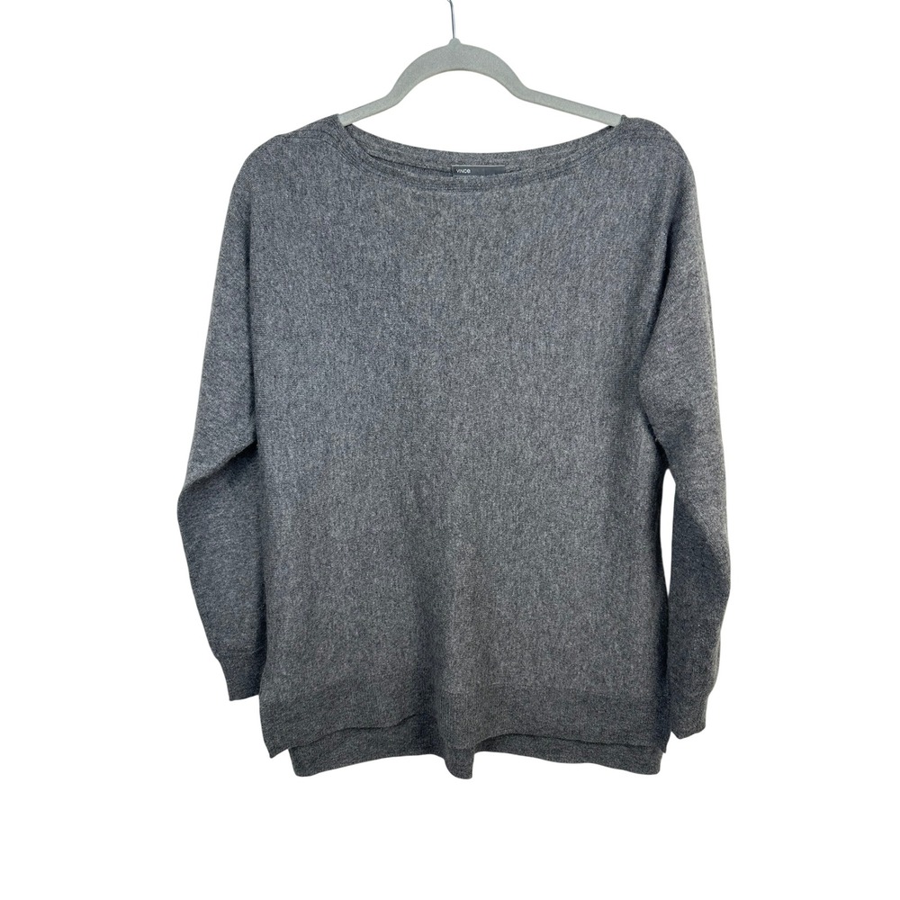 Vince Cashmere Sweater Women Small Grey Excellent Boatneck Side Slit 3096
